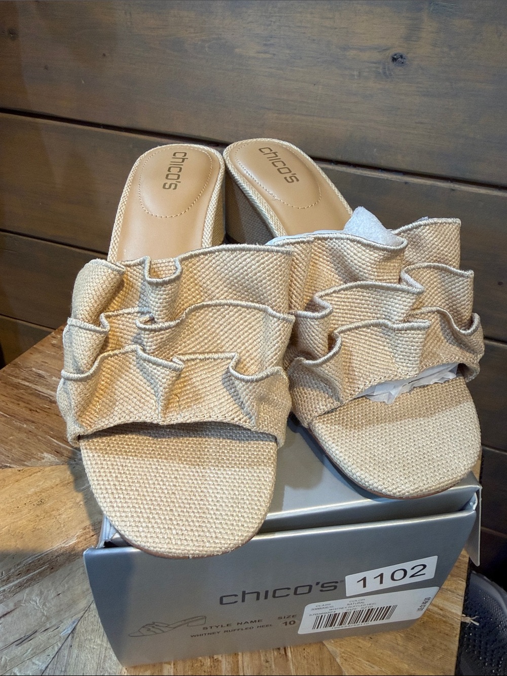 Chico's Beige Ruffle Slide Mules
